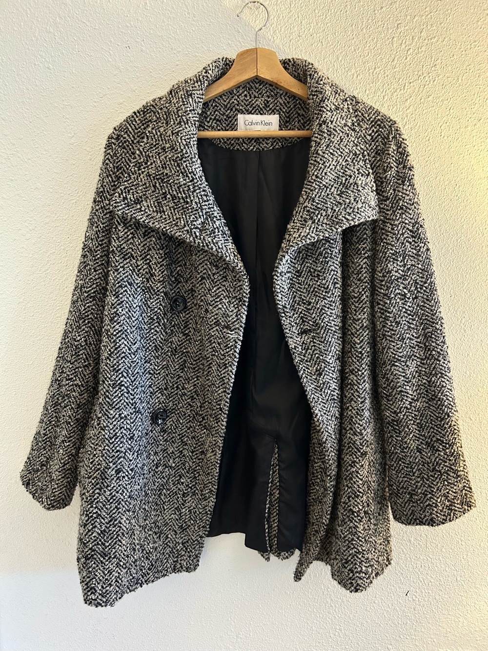 Calvin Klein Herringbone Wool Blend Oversized Coat